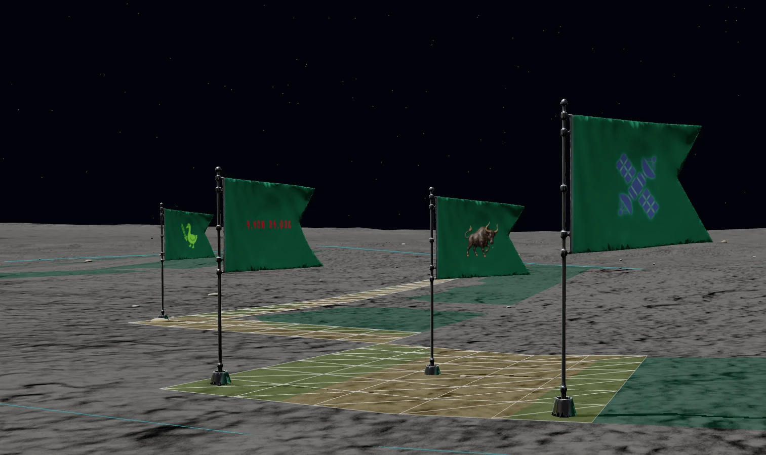 Owned lunar plots and custom flags within a community activity