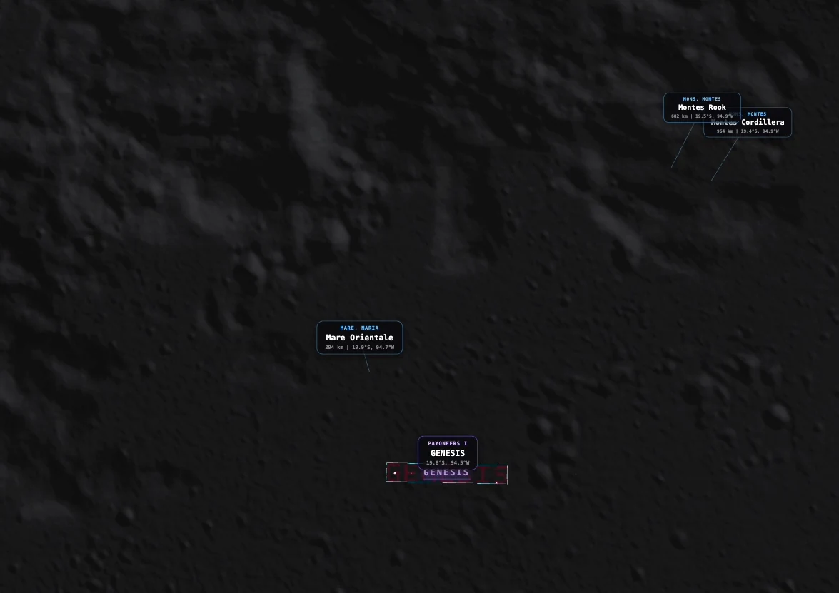 Community activity markers visible from a distance over the lunar terrain